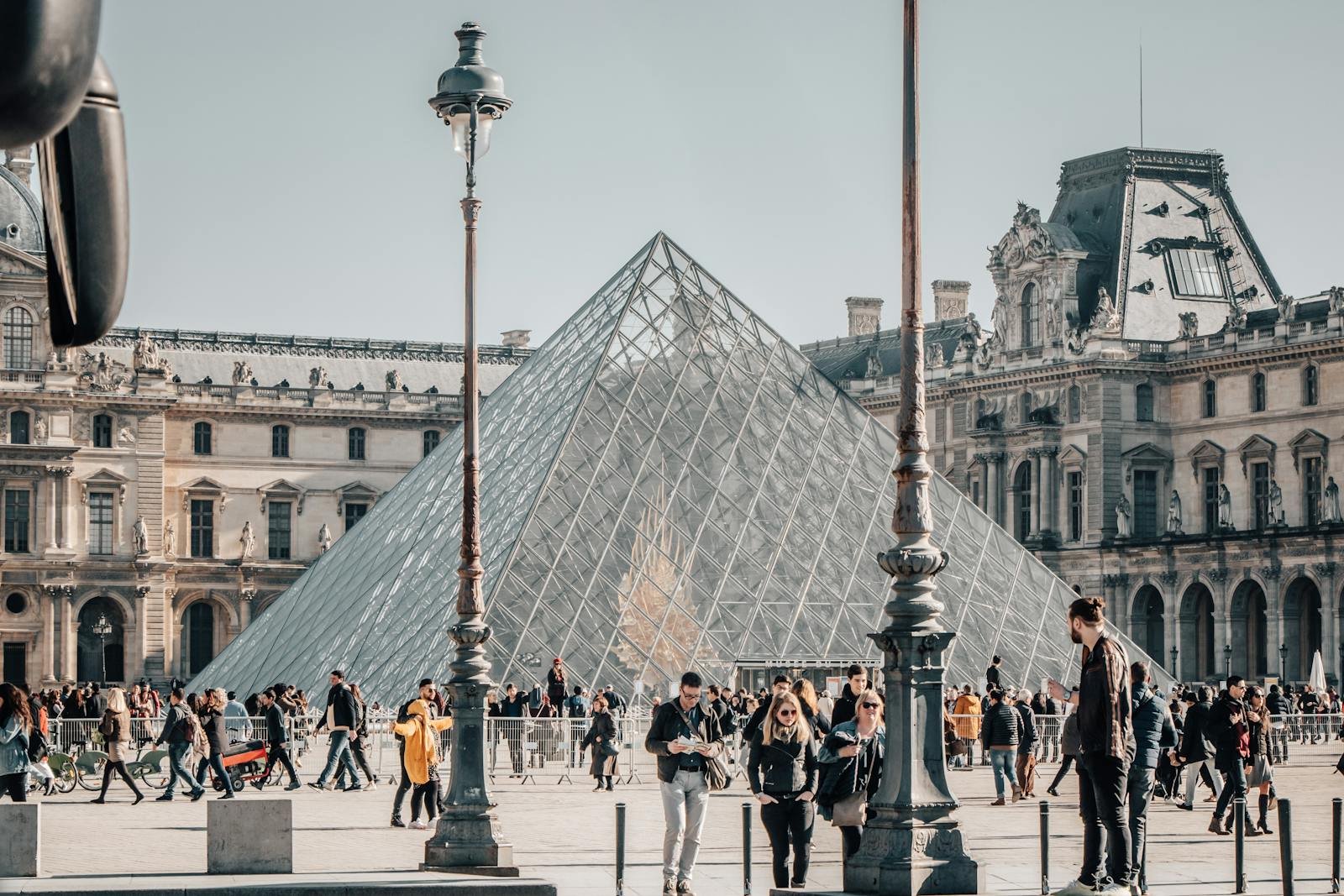 A Crowded Square at the Louvre in Paris, France