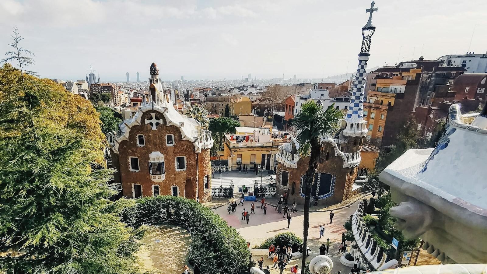 Aerial View of Park Guell in Barcelona, Spain