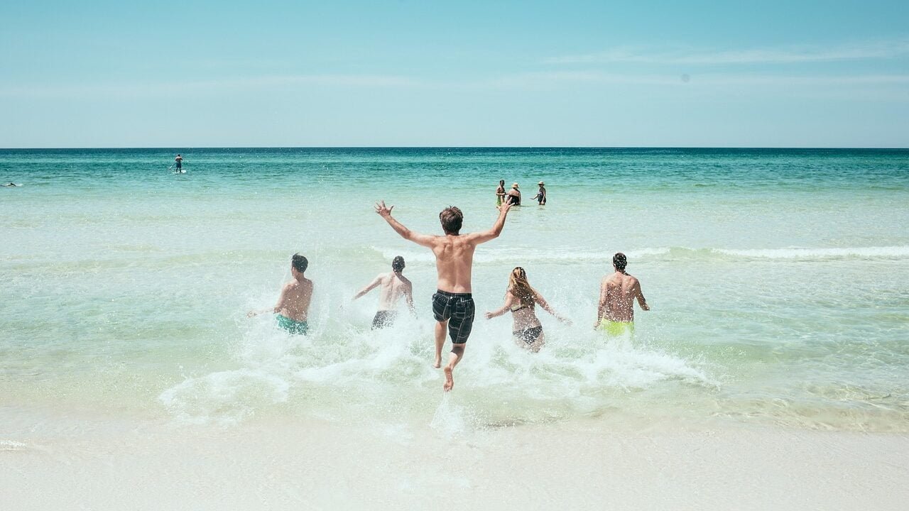 beach, people, running